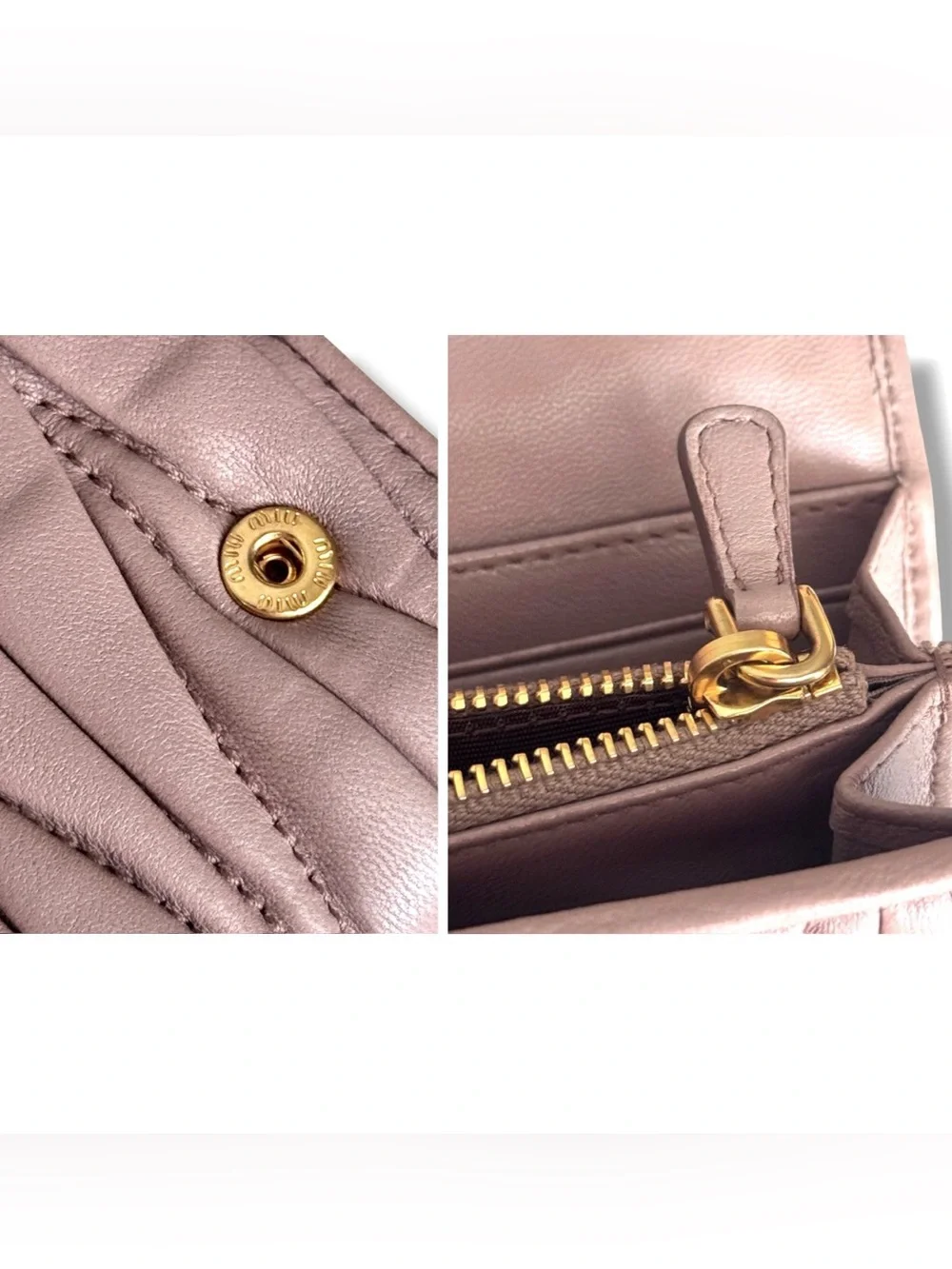 Miu Miu Matelasse Continental Long Wallet Cammeo GHW w/ Box + COA Authenticated